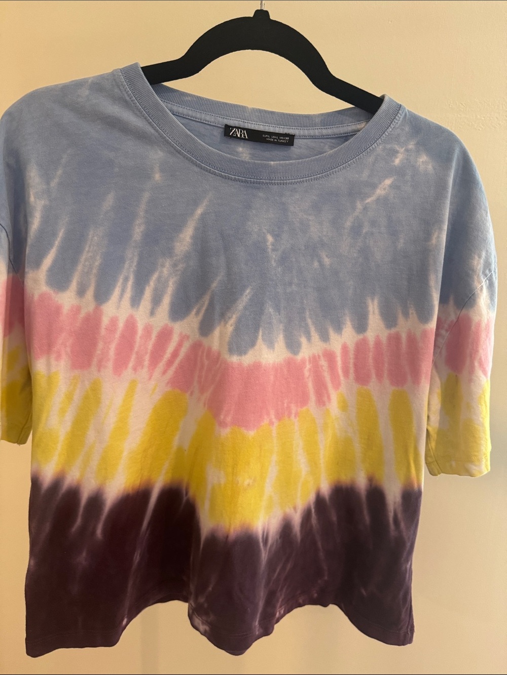 ZARA Pastel Tie-Dye Tee in Blue, Pink, Yellow, Purple